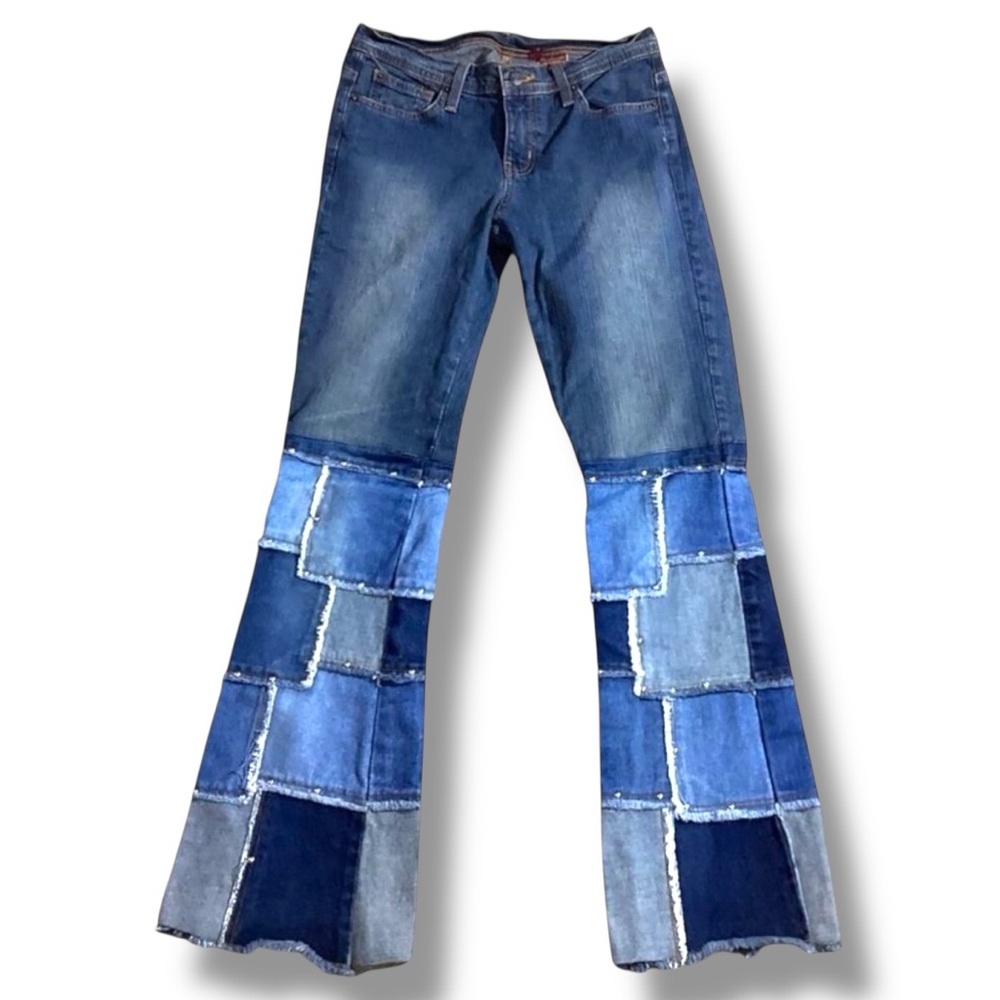 Bongo Patchwork Studded Bootcut Hippie Bell Botto… - image 1